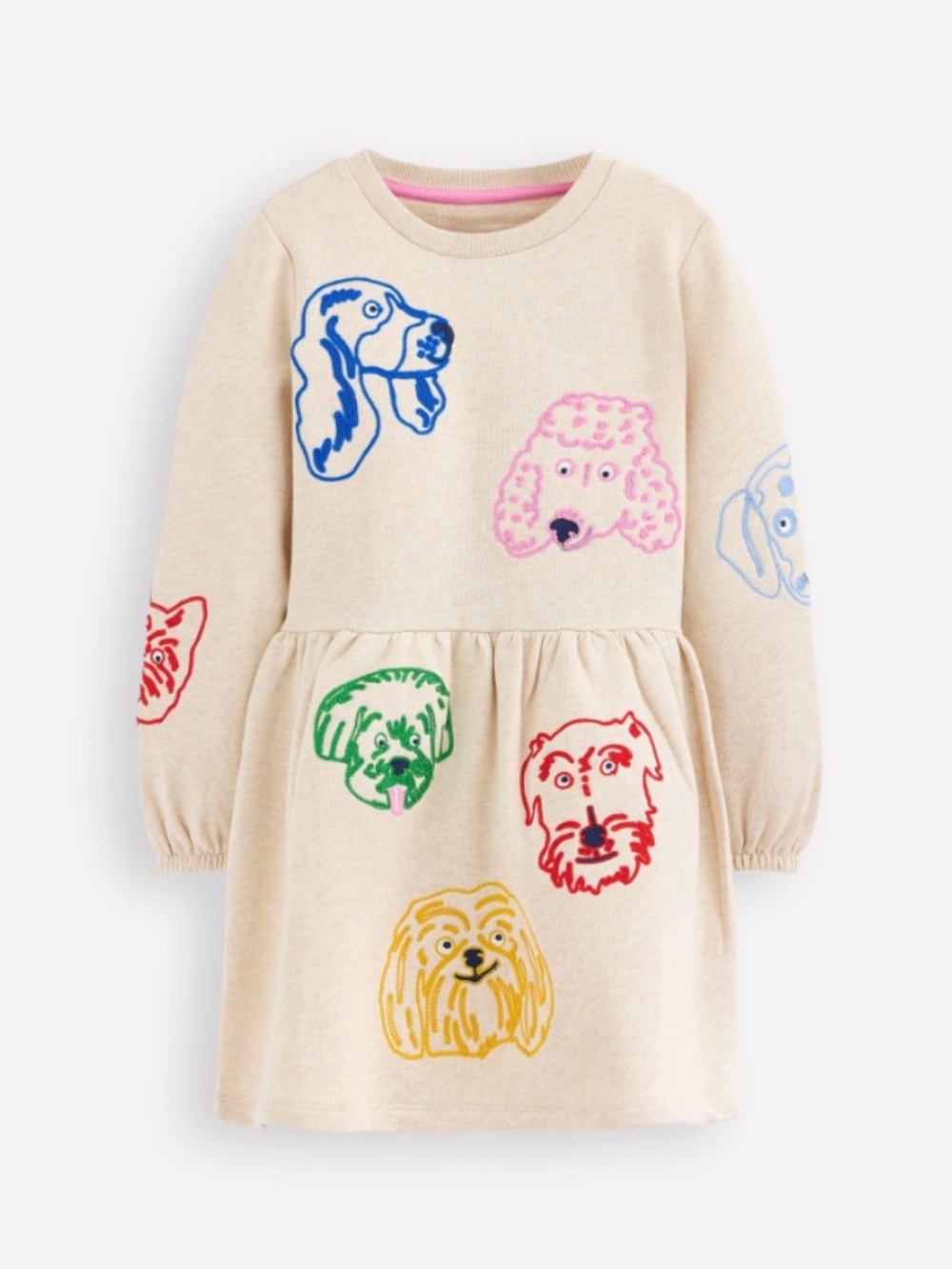Mini Boden - Oatmeal Embroidered Dog Appliqué Sweatshirt Dress, Size 8-9y